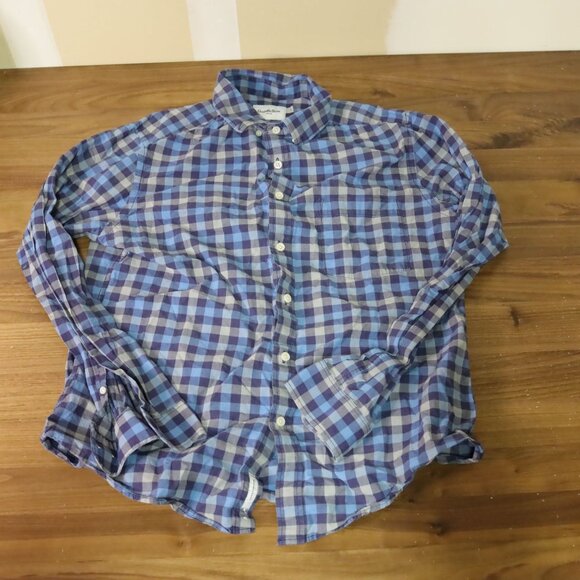 Goodfellow & Co Long Sleeve Flannel Button-up Shirt Checkered Blue Slim Men's L - Picture 1 of 6